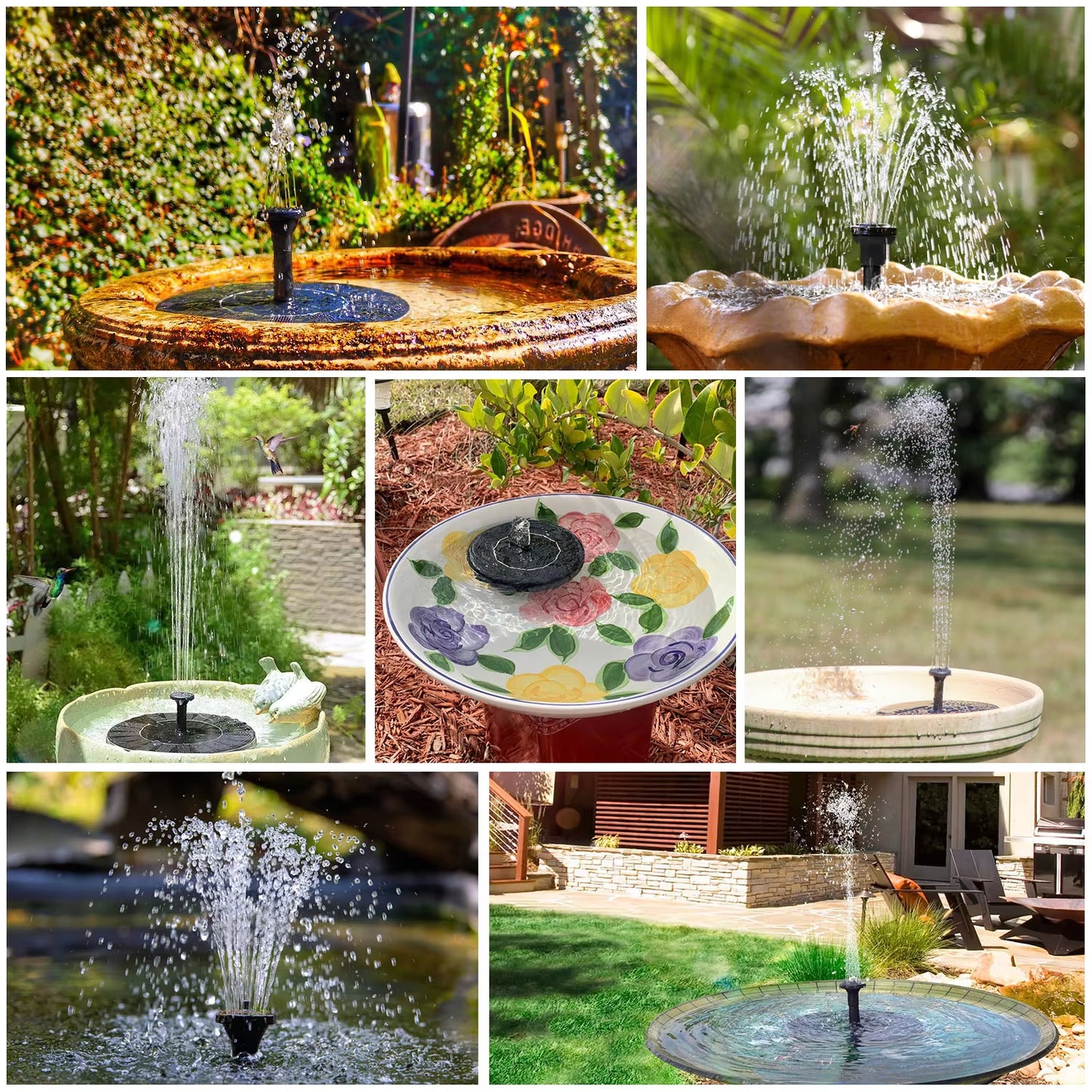 3.5W Solar Fountain Pump, Solar Water Pump Floating Fountain Built-In 1500Mah Battery, with 6 Nozzles, for Bird Bath