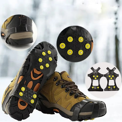 10 Studs Snow Ice Claw Anti-Skid Snow Ice Thermo Plastic Elastomer Climbing Shoes Spikes Grips Cleats over Shoes Covers Crampons