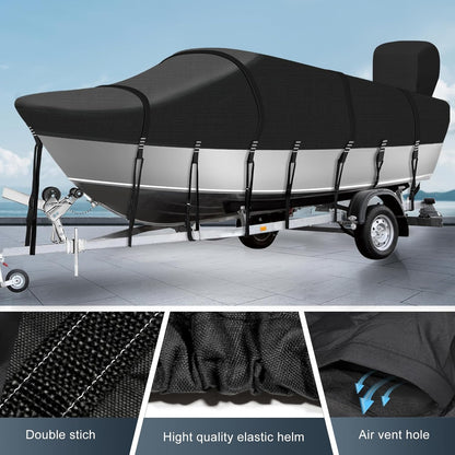 Boat Covers 17-19Ft, 100% Waterproof 900D Heavy Duty Boat Cover, Solution Dyed Marine Grade Polyester Canvas Bass Tracker Boat Covers Fits V-Hull, Fish & Ski Boat, Runabout,17' 18' 19' Feet Foot