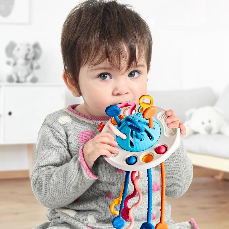 Baby Montessori Toys Pull String Sensory Toys Baby 6 12 Months Silicone Develop Teething Activity Toys for Kids Educational Toys