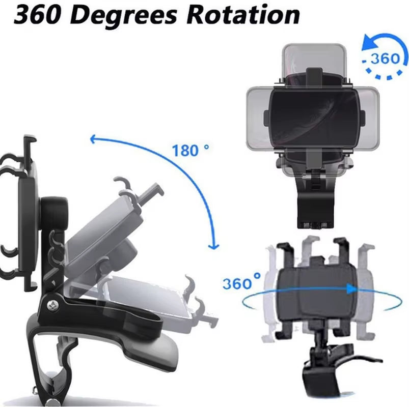 360° Rotation Car Phone Holder Multipurpose Car Phone Mount Cell Phone Clip Mount Stand Suitable for 4 to 7 Inch Smartphones