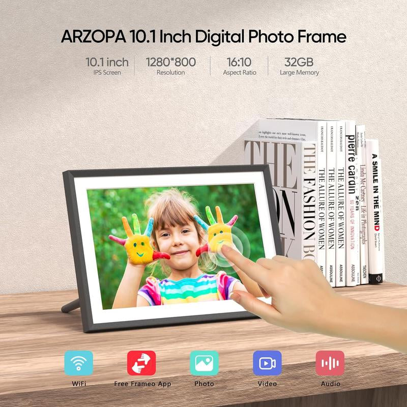 ARZOPA 10.1 Inch Digital Touchscreen Photo Frame, Wifi Display Electronic Photo Frame with Memory Card Slot, Durable Floating Frame for 3D Baby Photo