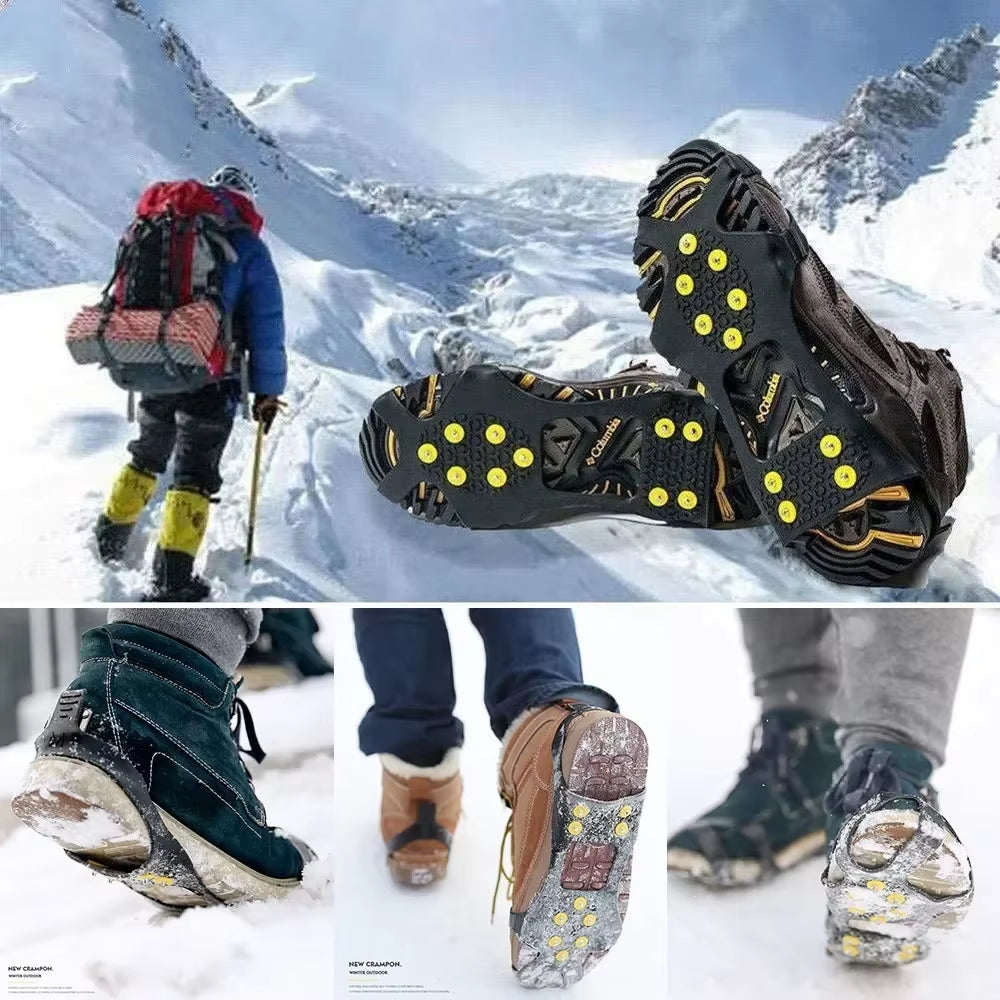 10 Studs Snow Ice Claw Anti-Skid Snow Ice Thermo Plastic Elastomer Climbing Shoes Spikes Grips Cleats over Shoes Covers Crampons